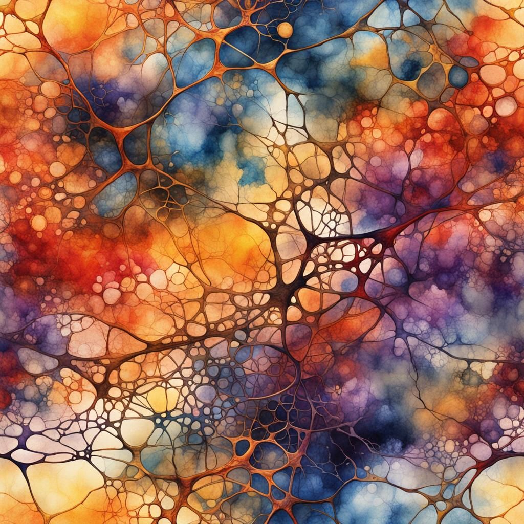 Microscopic Cellular Cosmos in Watercolor Style