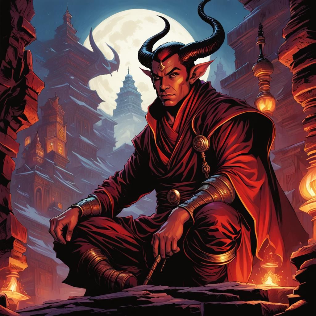 Tiefling Monk in Comic Book Art Style