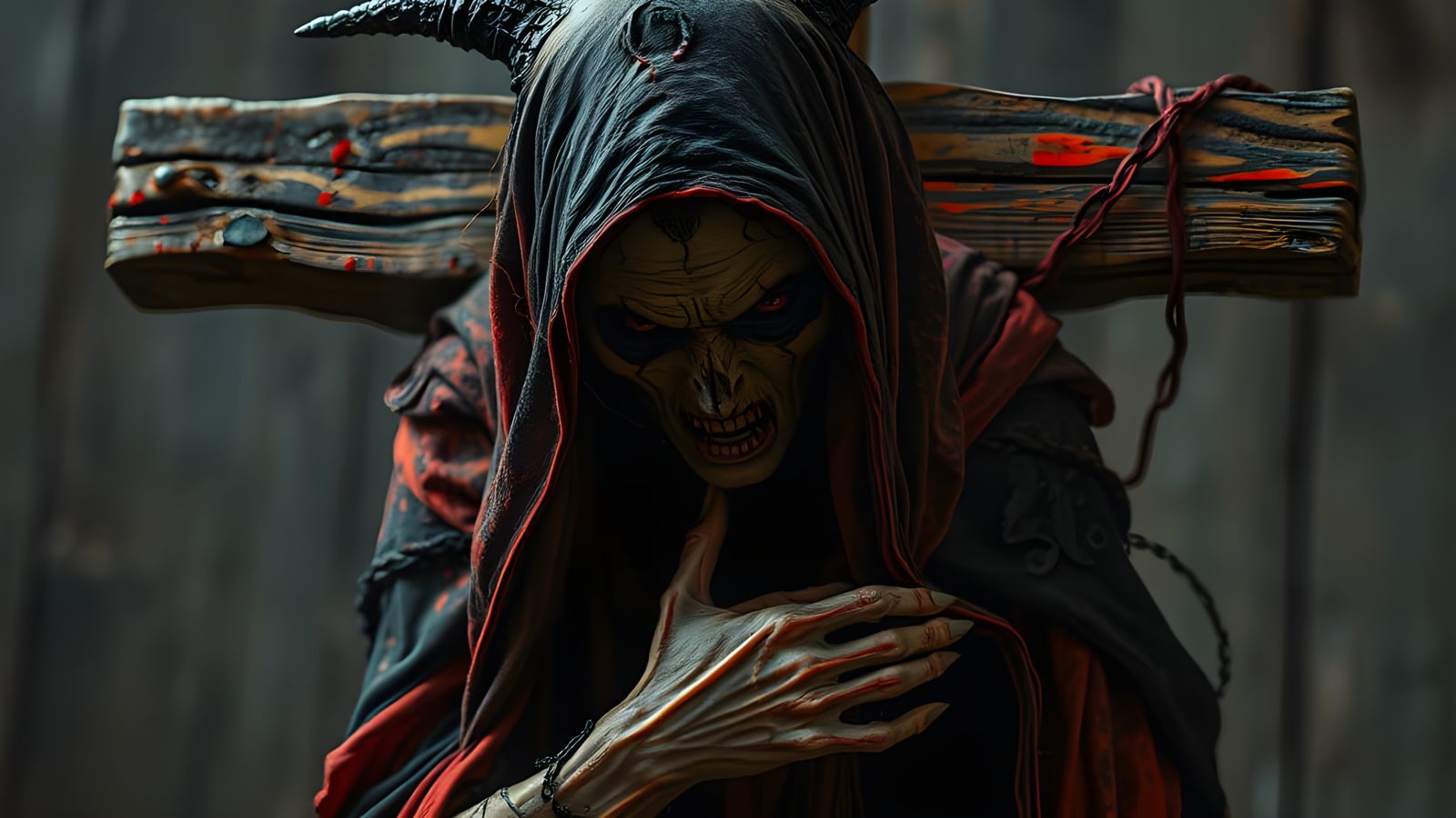 Spectral Witch Agony on Crucifix, Impasto Art