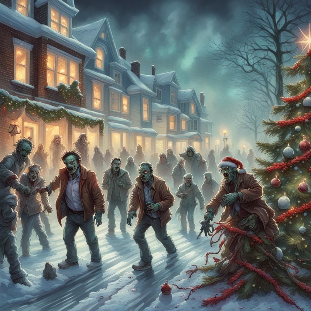 Christmas Zombie Apocalypse in Comic Book Style