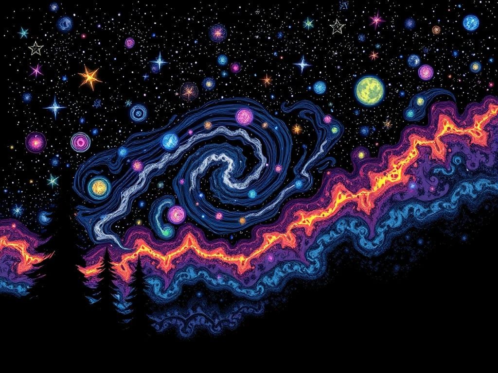 Cosmic Dreams in Vibrant Zentangle Art