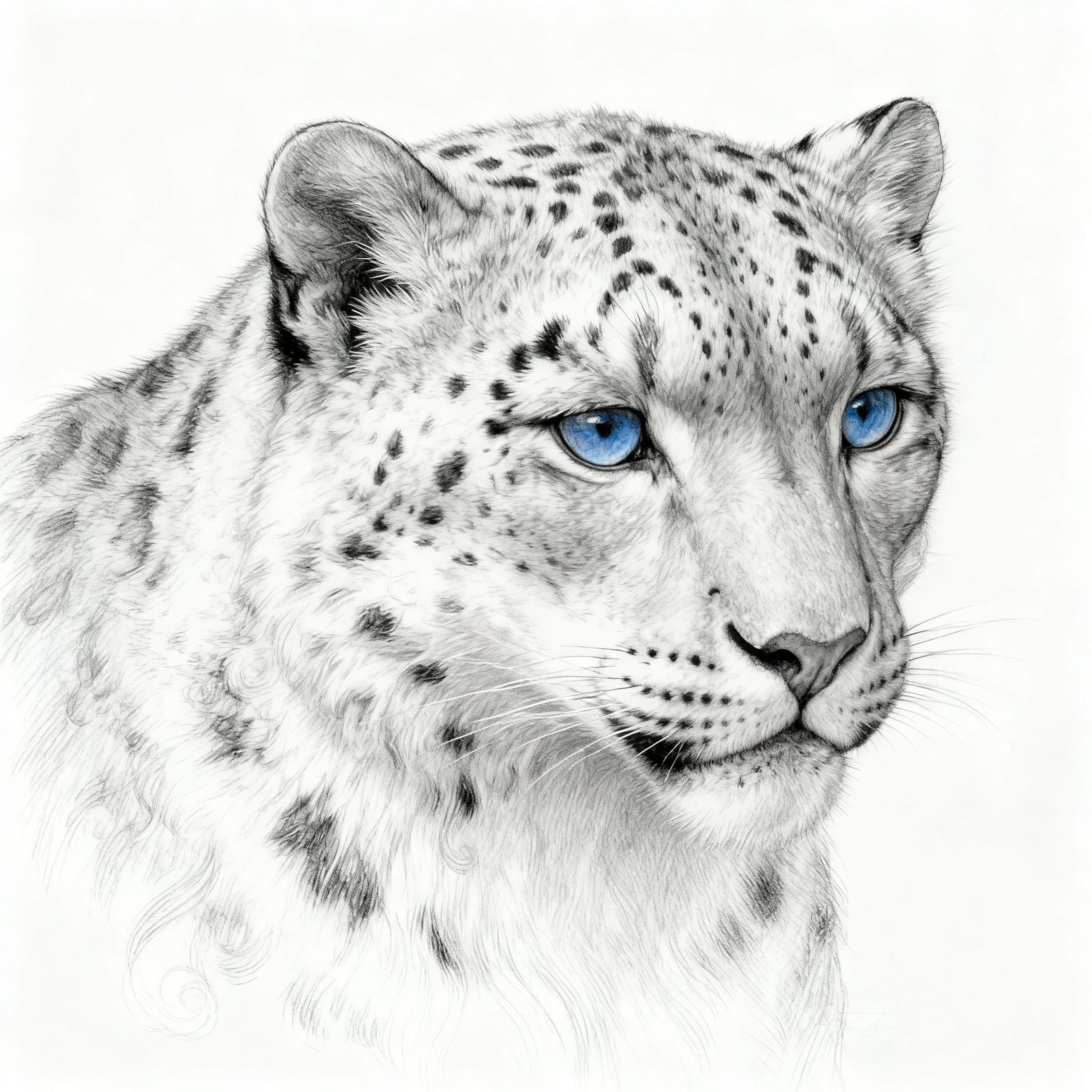 Graphite Drawing of Snow Leopard's Head