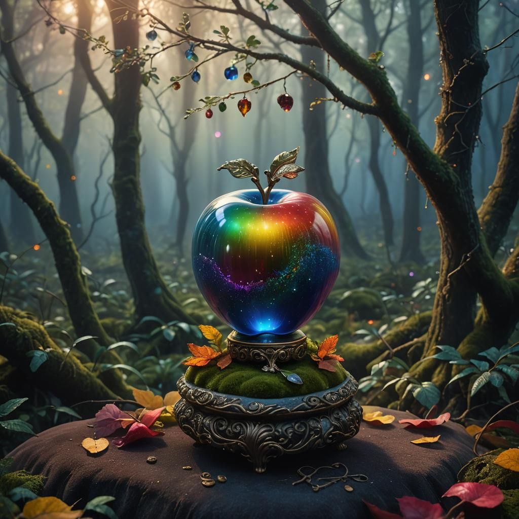Rainbow Glass Apple in Mystical Forest