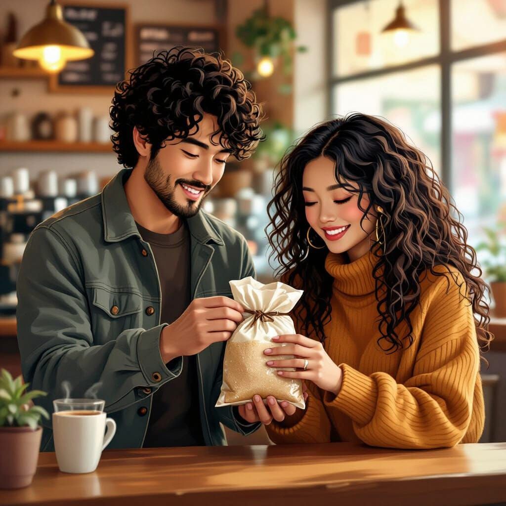 Cozy Coffee Shop Scene in Whimsical Art Style