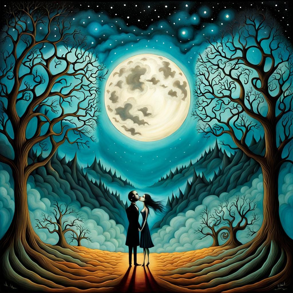 Melancholic Kiss in Desolate Lands, in Gothic Style