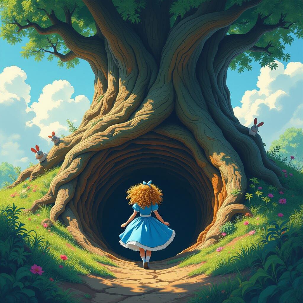 Alice in Wonderland Falling Down Rabbit Hole