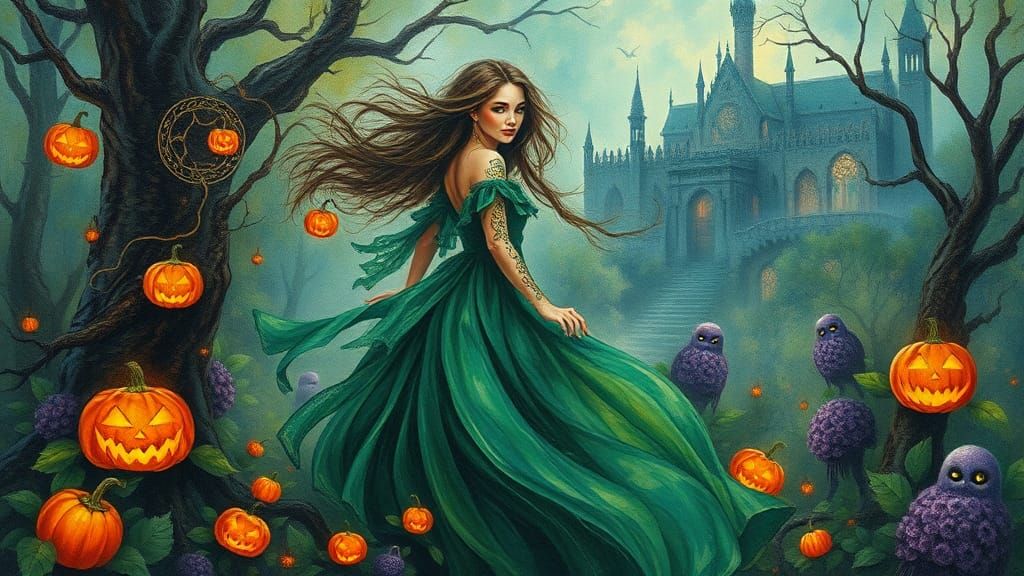 Mystical Woman in Spring Forest: Halloween Spirits