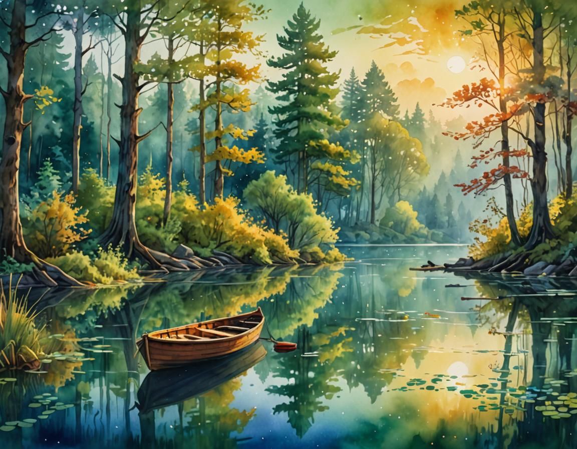 Lake Reflecting Fantastical Trees in Digital Matte Painting