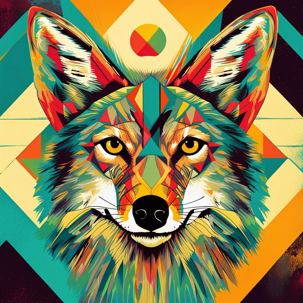 Coyote Pop Art Screen Print in Bauhaus Style