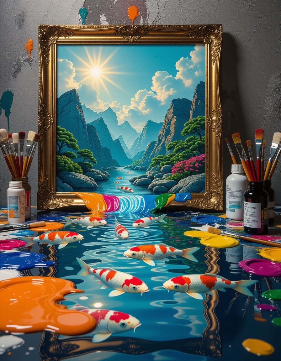 Surreal Studio: Paint Spill Becomes Koi Pond