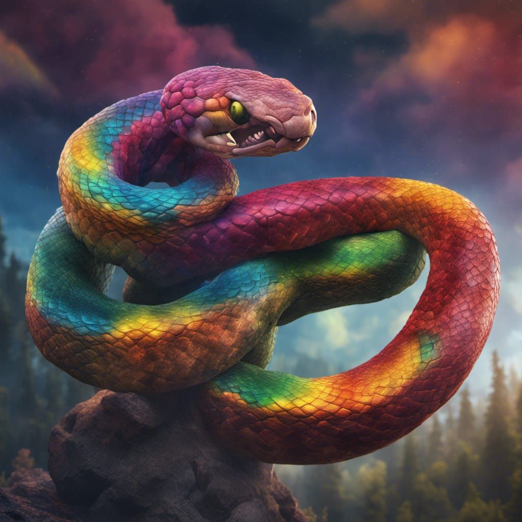 Fantastical Rainbow Snake: Detailed Matte Painting
