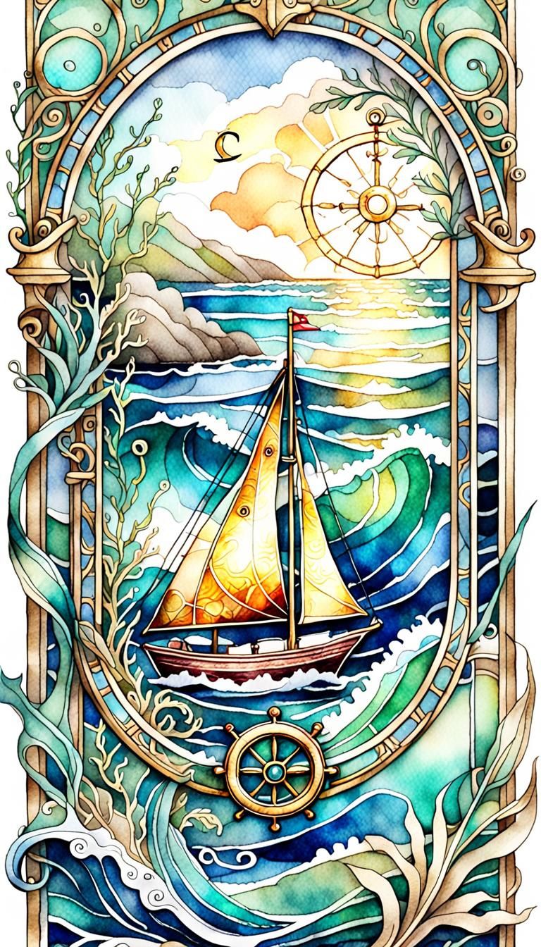 Dreamy Watercolor Bookmark with Nautical Elements