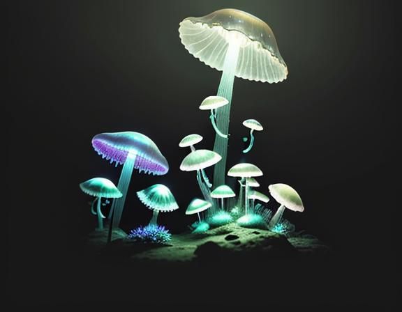 Jellyfish and Toadstools in Mystical Forest