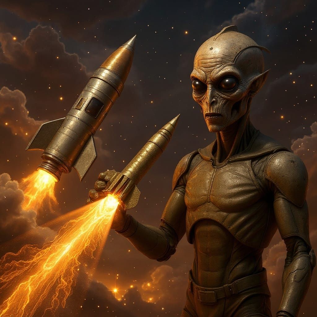 Inflatable Rocket Next to Alien