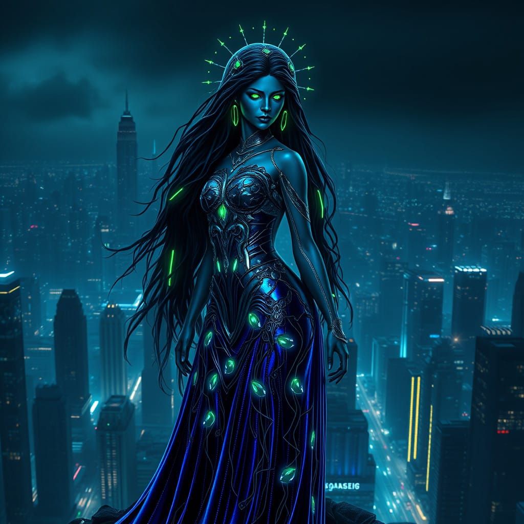 Cyberpunk Goddess of the Neon City