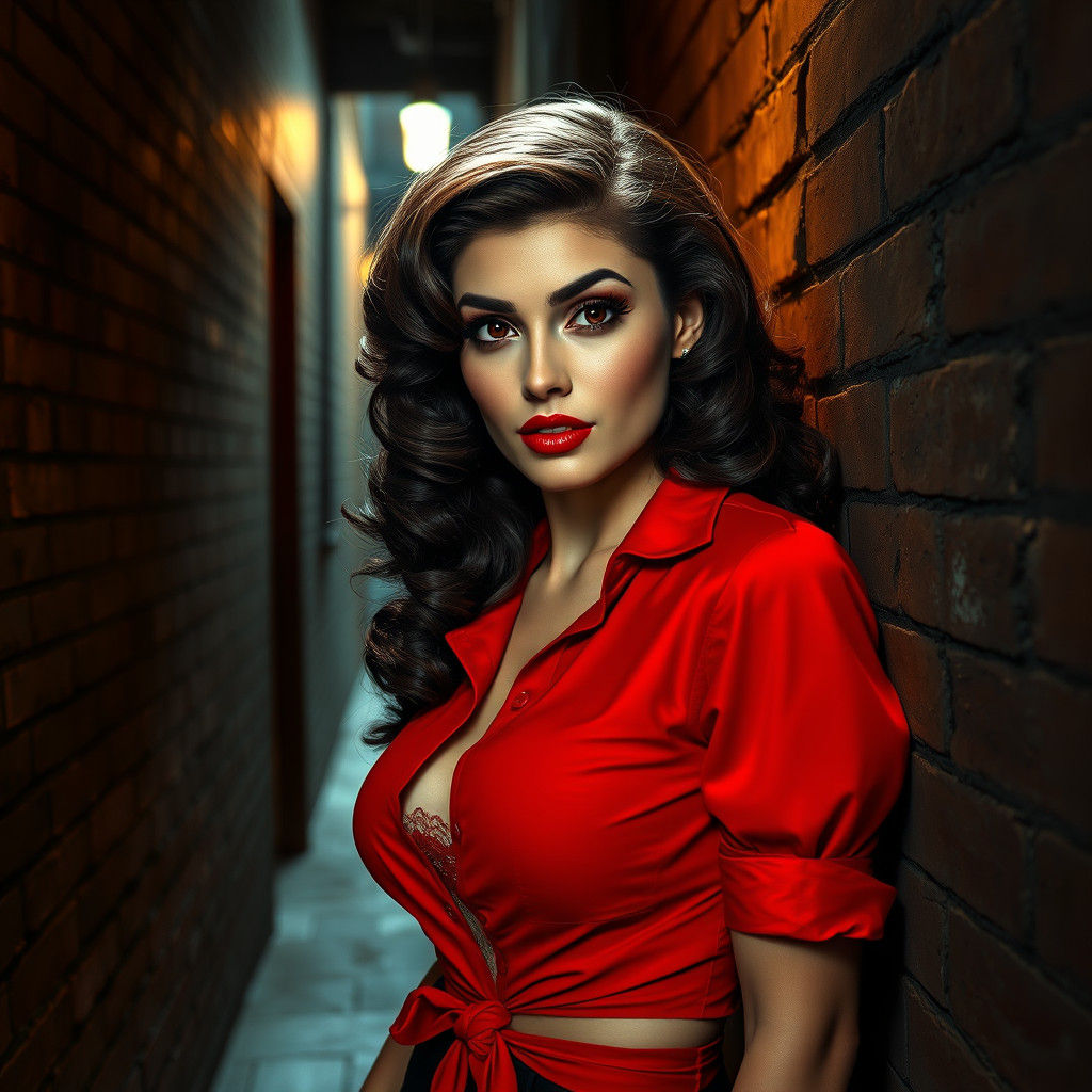 1950s Pinup Girl in Alleyway, Syd Mead Style