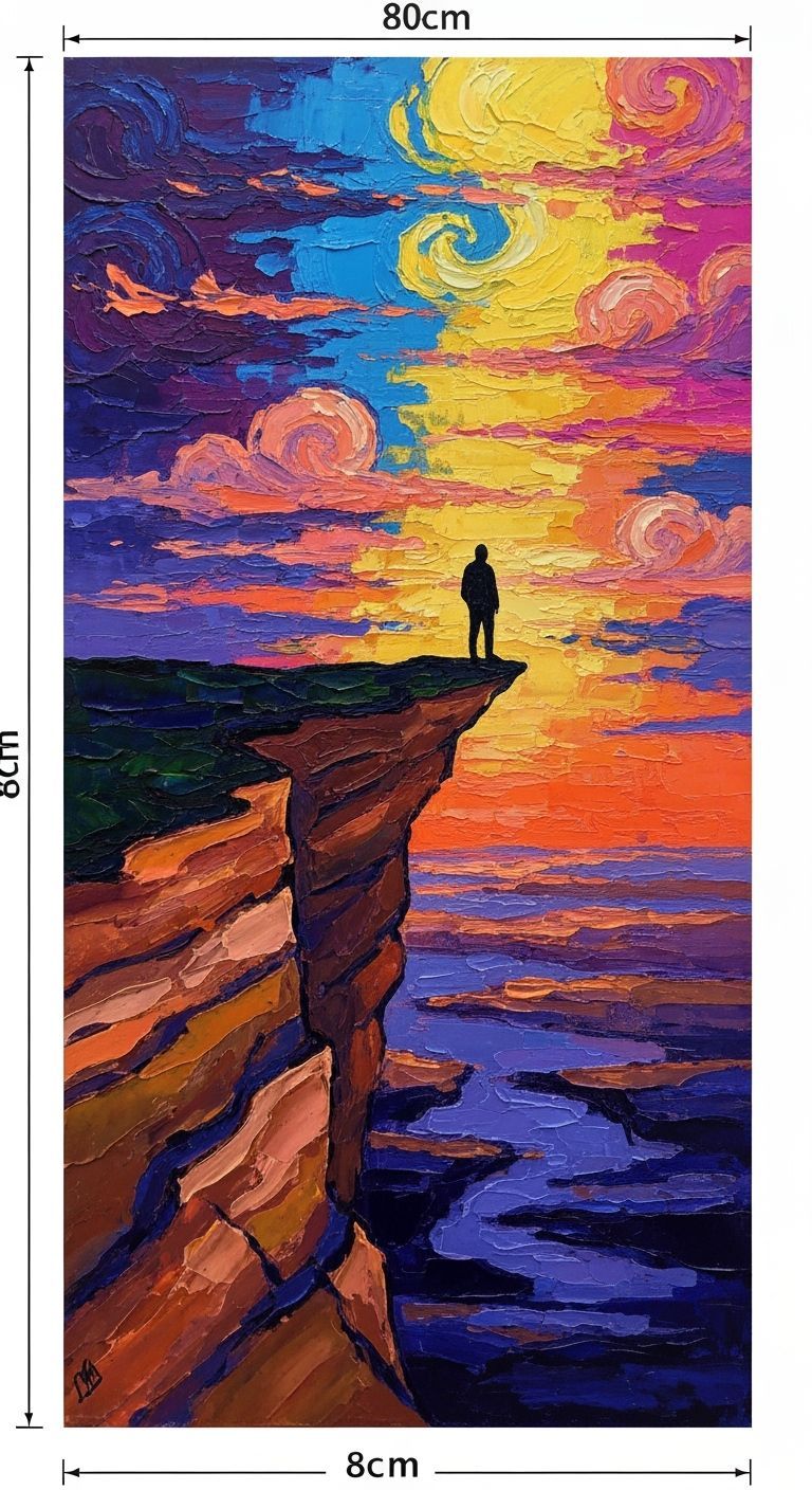 Dramatic Cliff Silhouette in Neo-Impressionist Style