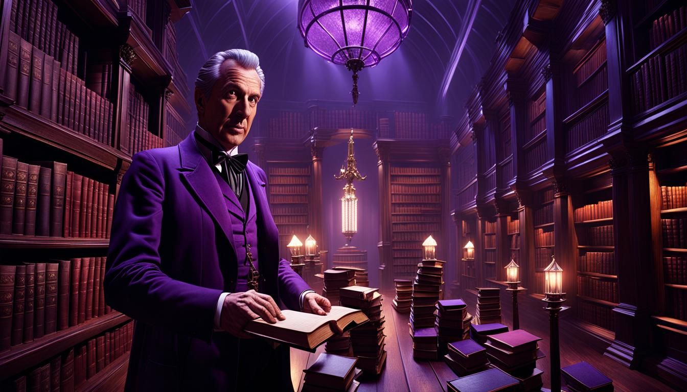 Horror Archivist in Endless Library, Dark Fantasy Art