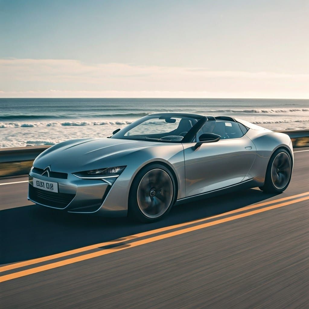 Futuristic Citroën XM Roadster Concept on Coastal Road