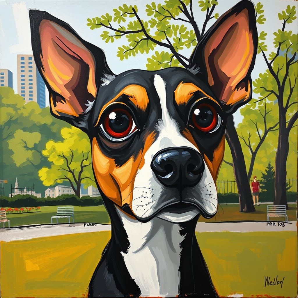 Playful Abstract Dog in a City Park
