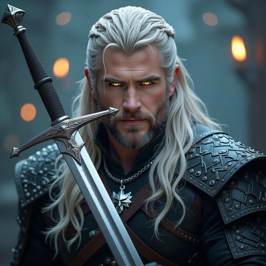 Liam Hemsworth as Geralt in Dark Fantasy Style
