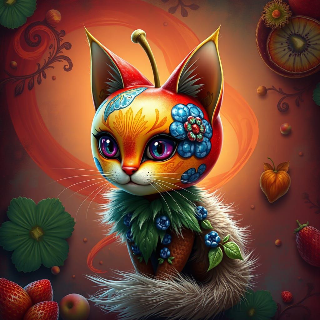 Whimsical Feline Fantasy Creature in High-Fantasy Art