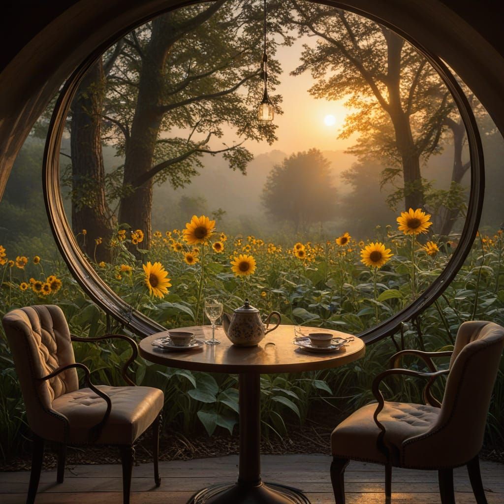 Sunflower and Poppy Afternoon Tea in Glass Heart