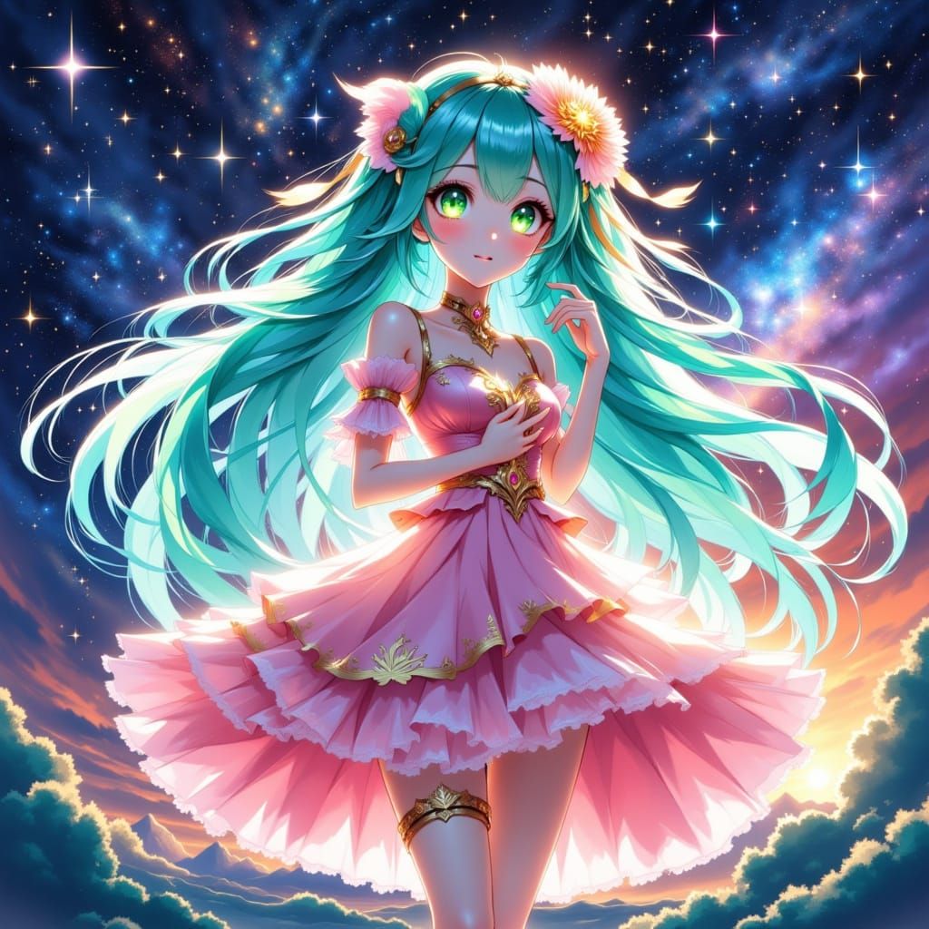 Anime Magical Girl Portrait with Emerald Eyes
