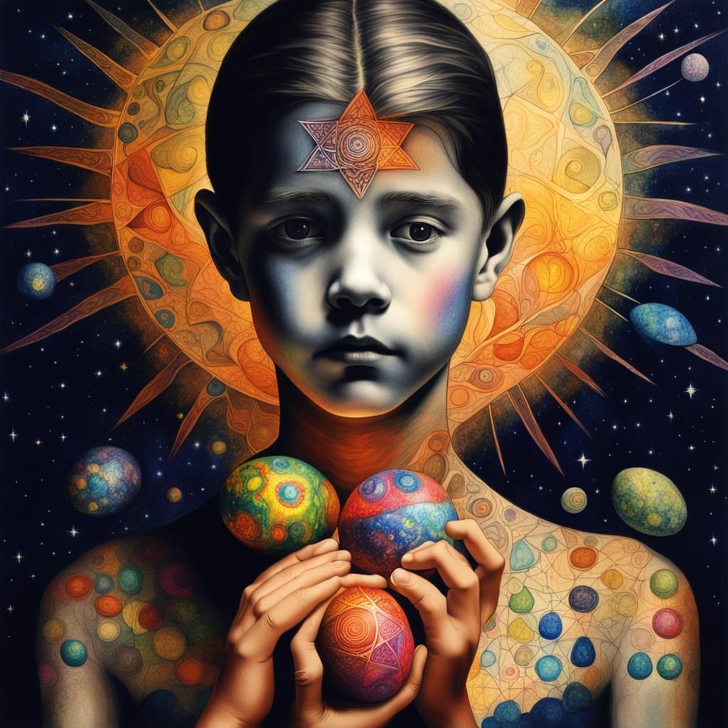 Cascarones Easter Eggs with Sacred Geometry in Childlike Sty...