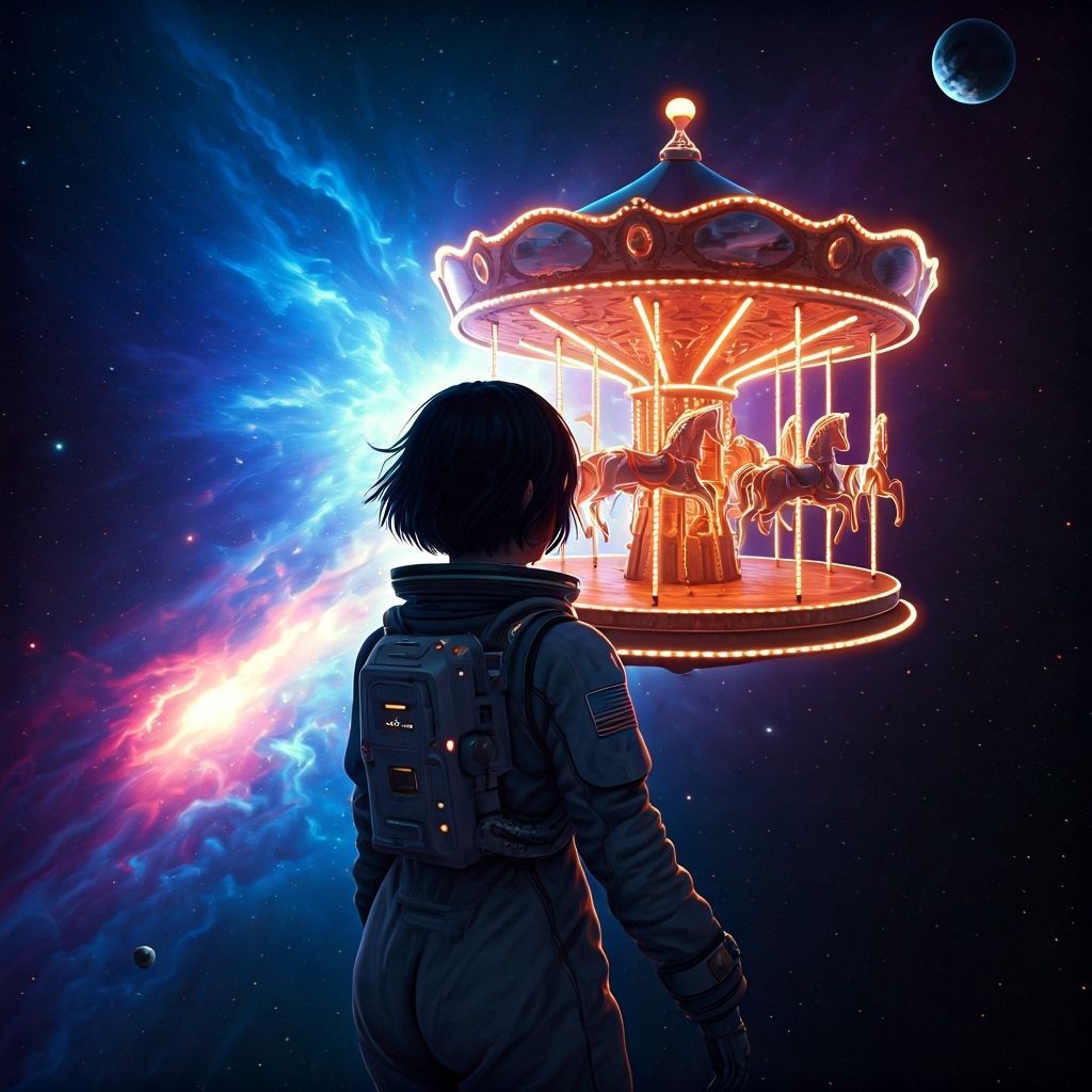 Astronaut Gazes at Glowing Nebula Carousel