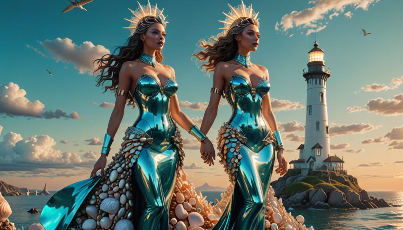 Underwater Goddess in Chrome: A Sci-Fi Art Deco Masterpiece