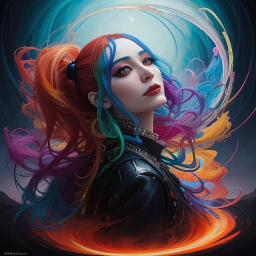 Harley Quinn in Surreal Desert, Oil Painting