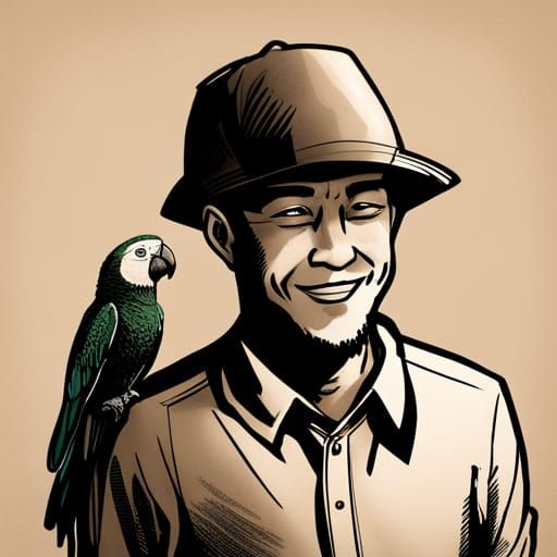 Man with Parrot: Comic Style Portrait