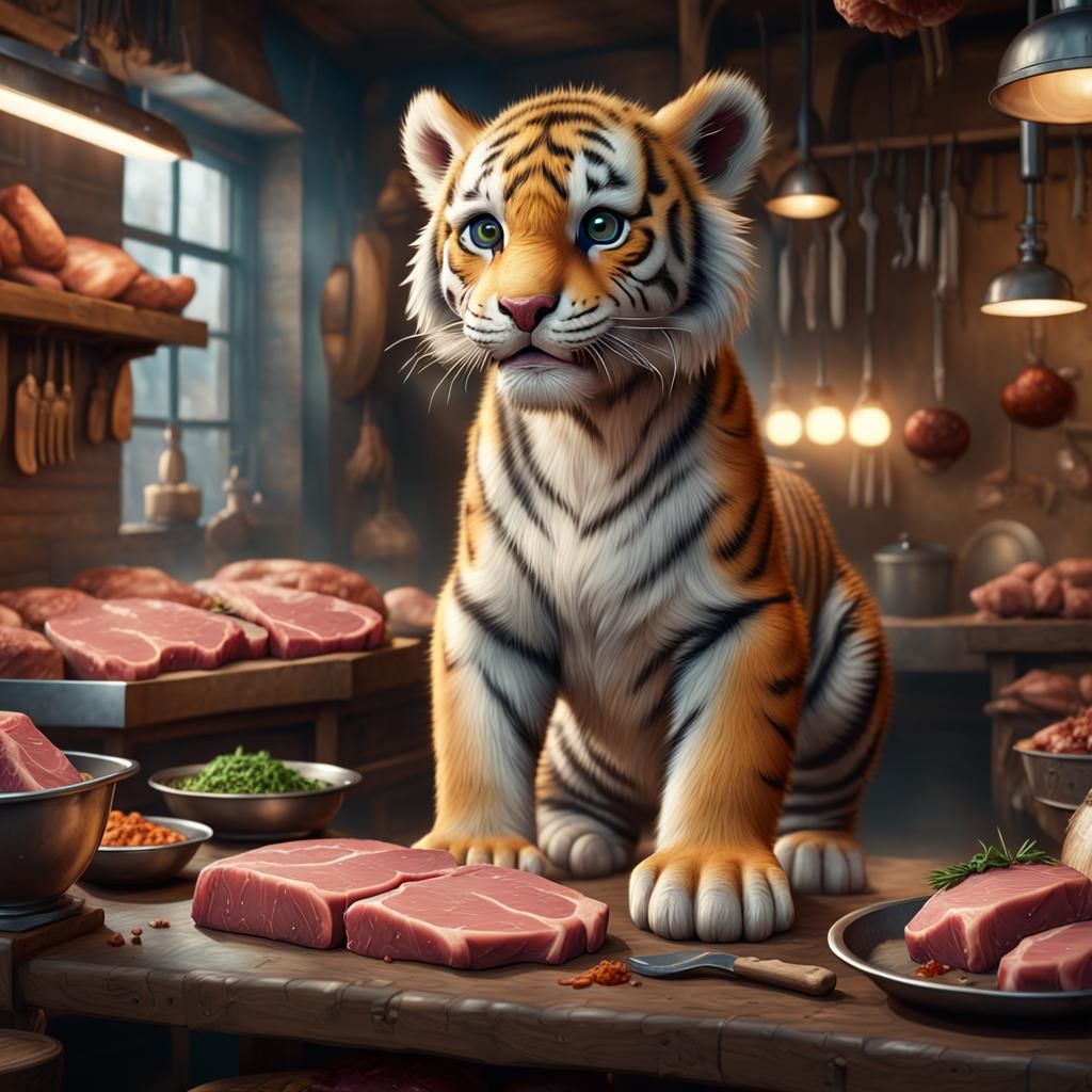 Tiger Cub in Butcher Shop: Fantasy Concept Art