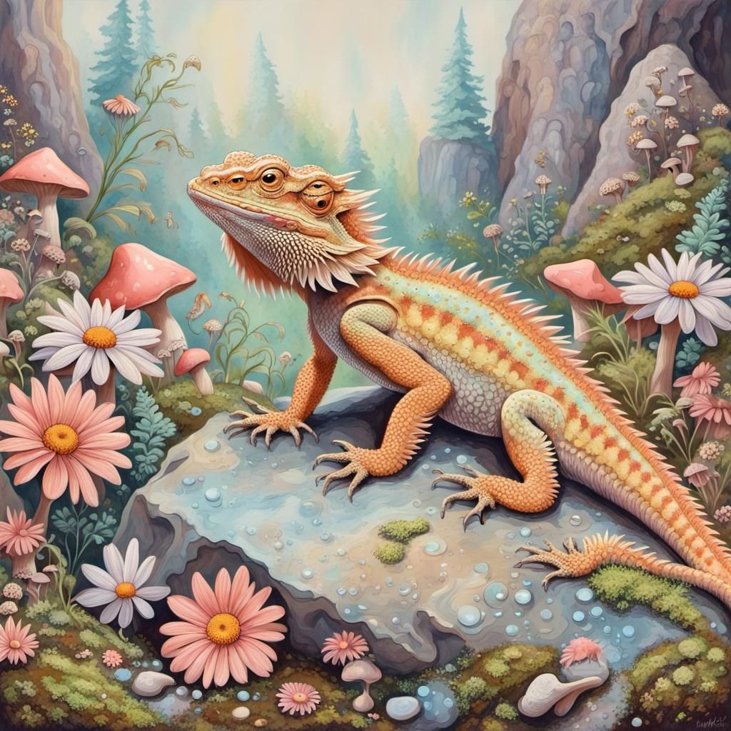 Bearded Dragon in a 70s Pastel Wonderland