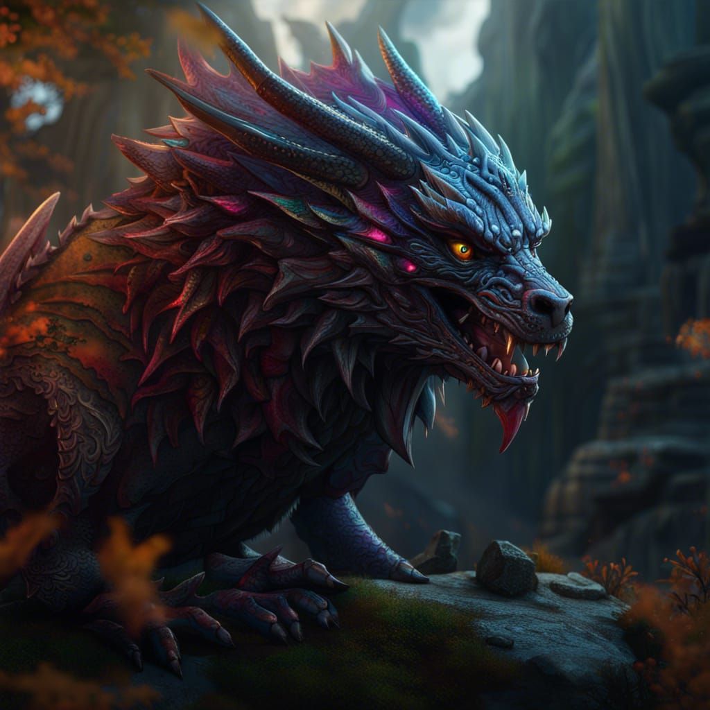Dragon Wolf Hybrid in Epic Fantasy Realm