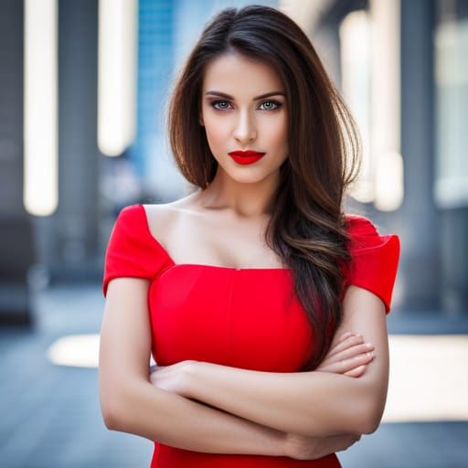 Brunette in Red Dress: Professional Portrait Photography
