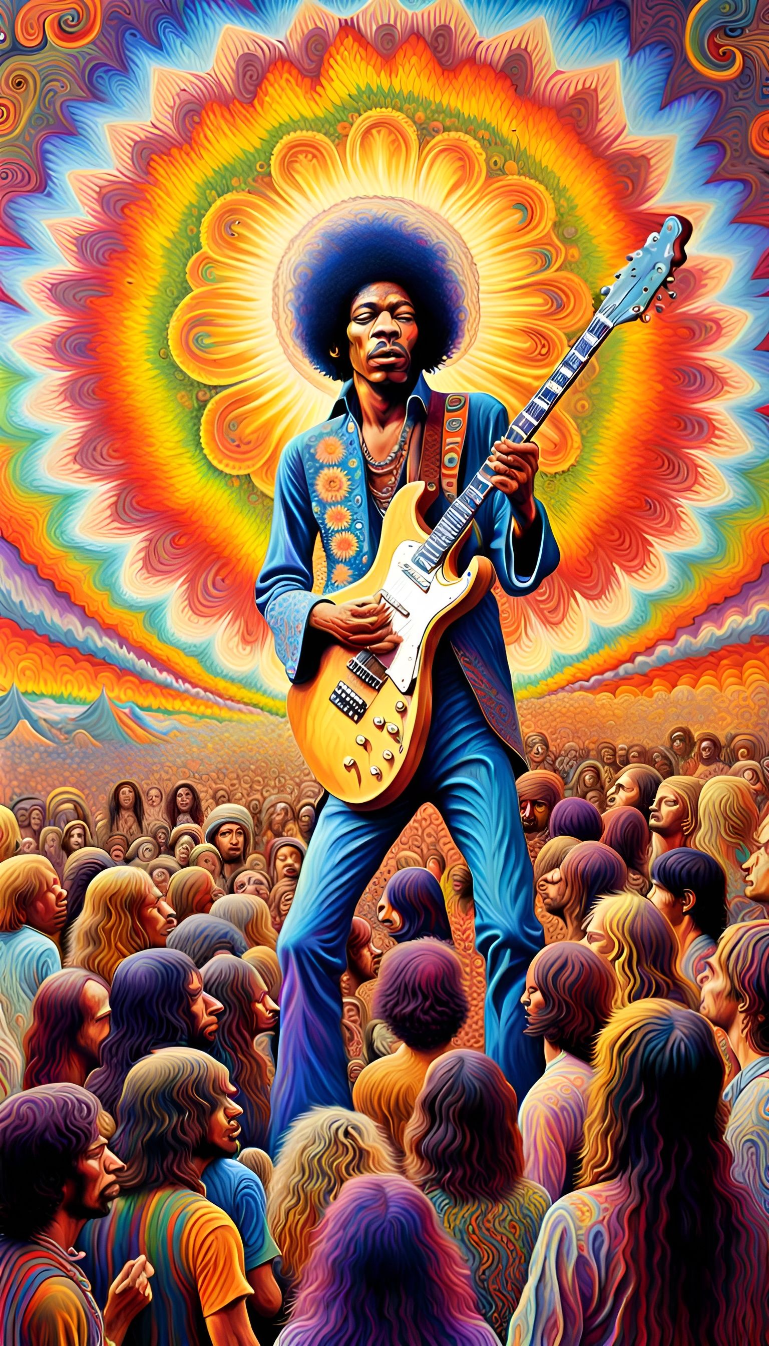 Jimi Hendrix Woodstock Concert in Expressionist Style