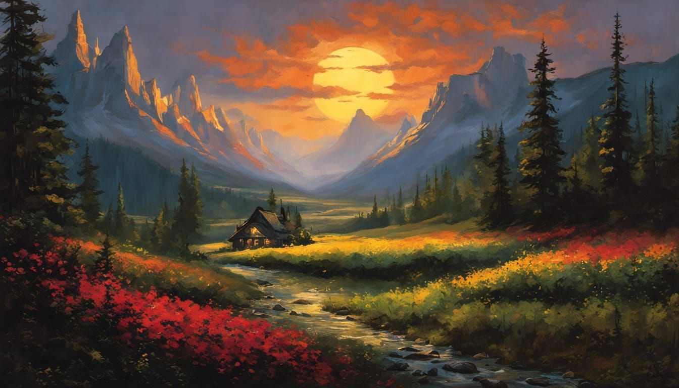 Majestic Mountain Landscape by Greg Rutkowski