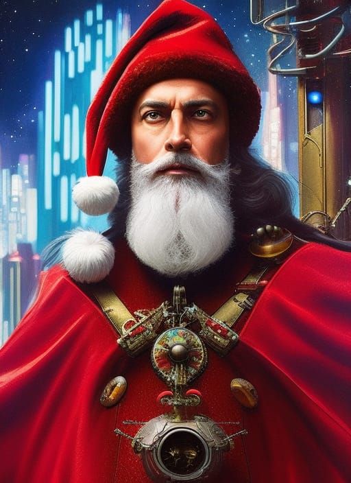 Cyberpunk Santa Claus in Aetherpunk Portrait