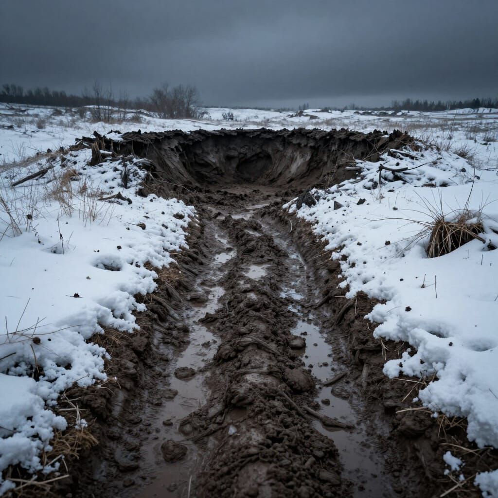 Hyper-Realistic Snowy Trail to Desolate Mud Pit