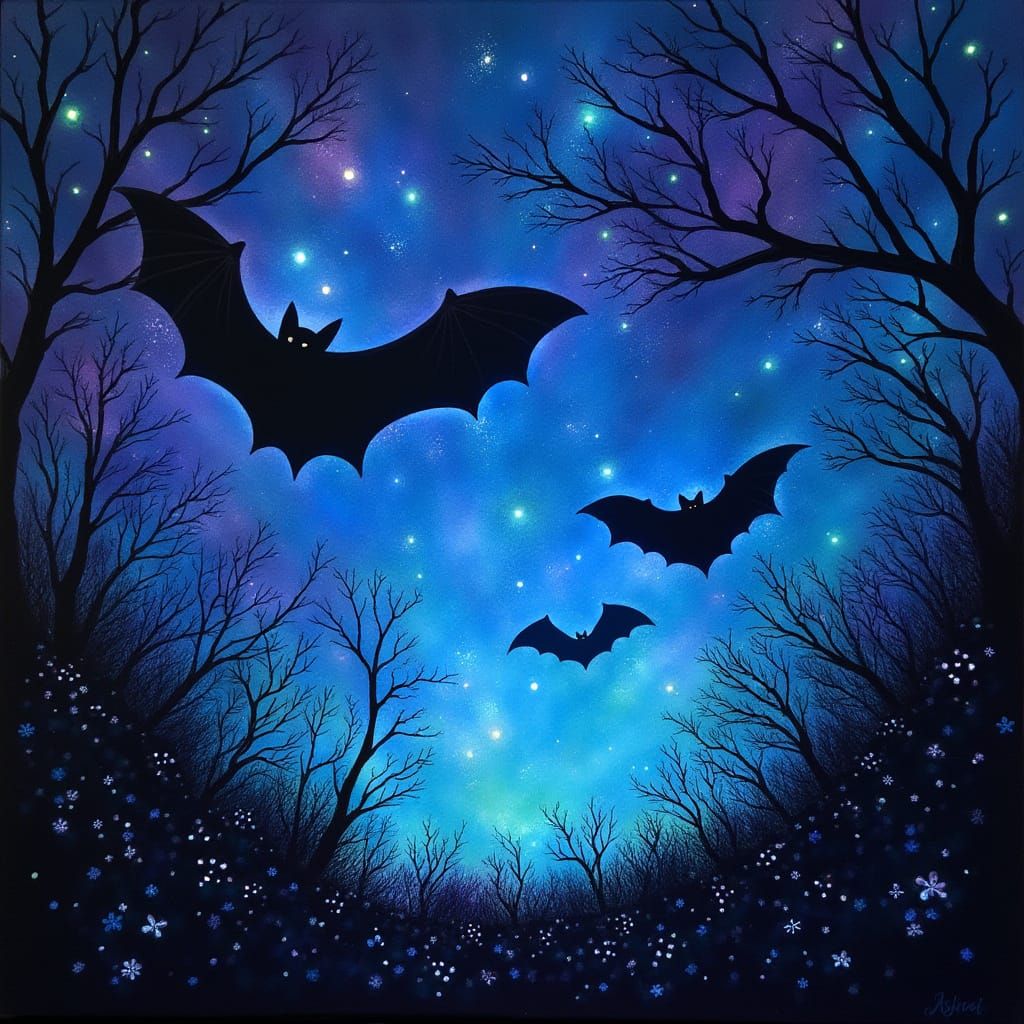 Celestial Black Light Art of Shimmering Sky Puppies