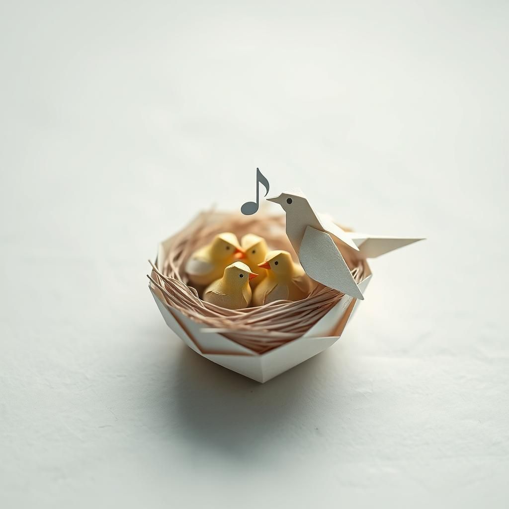 Origami Bird Nest with Musical Note