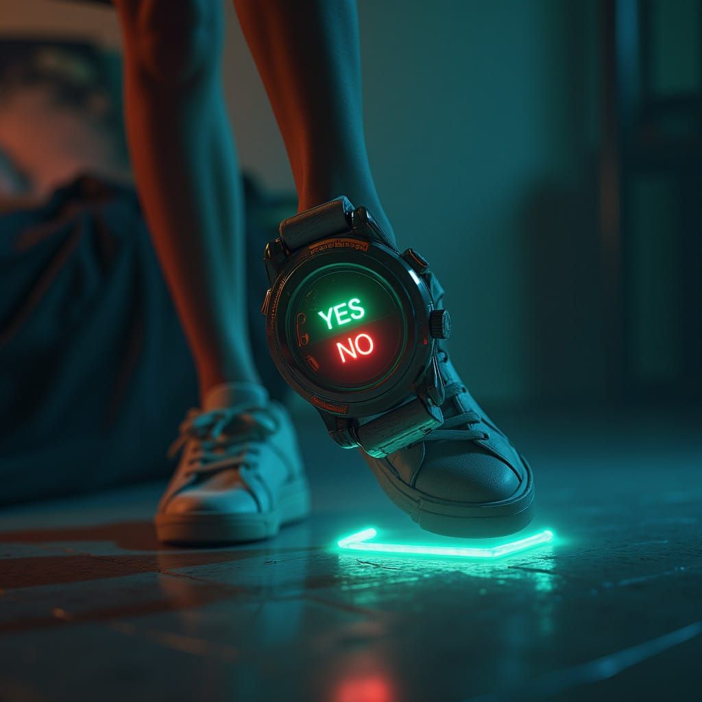 Sleek Futuristic Wristwatch Falls Amidst Neon Glow