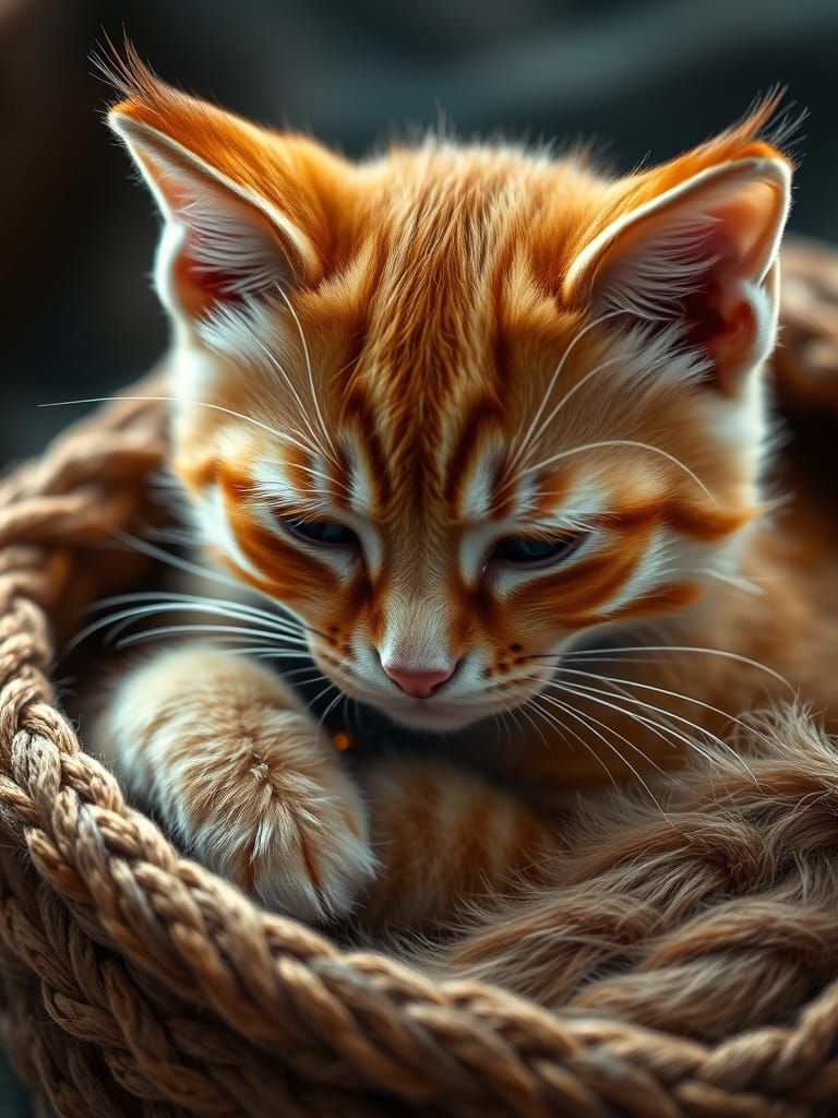 Sad Orange Tabby Kitten in Hyperrealism Style