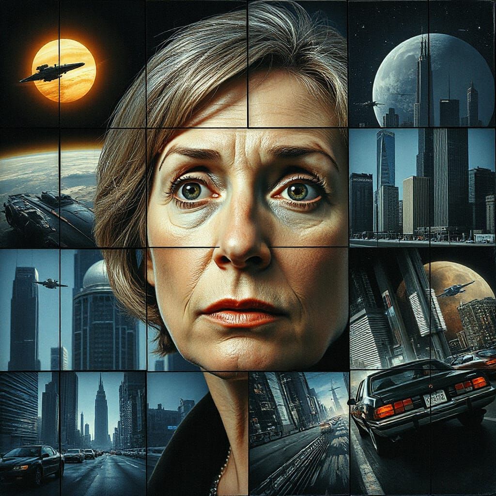 Mysterious Woman Contemplates a Dystopian Future in a Kaleid...