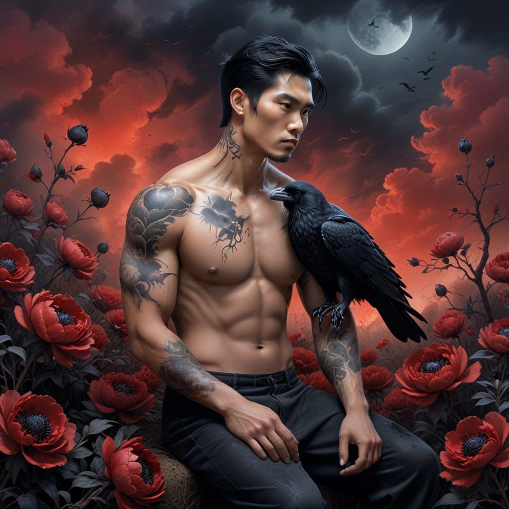 Ethereal Chinese Ghost in Mysterious Black Fog Landscape