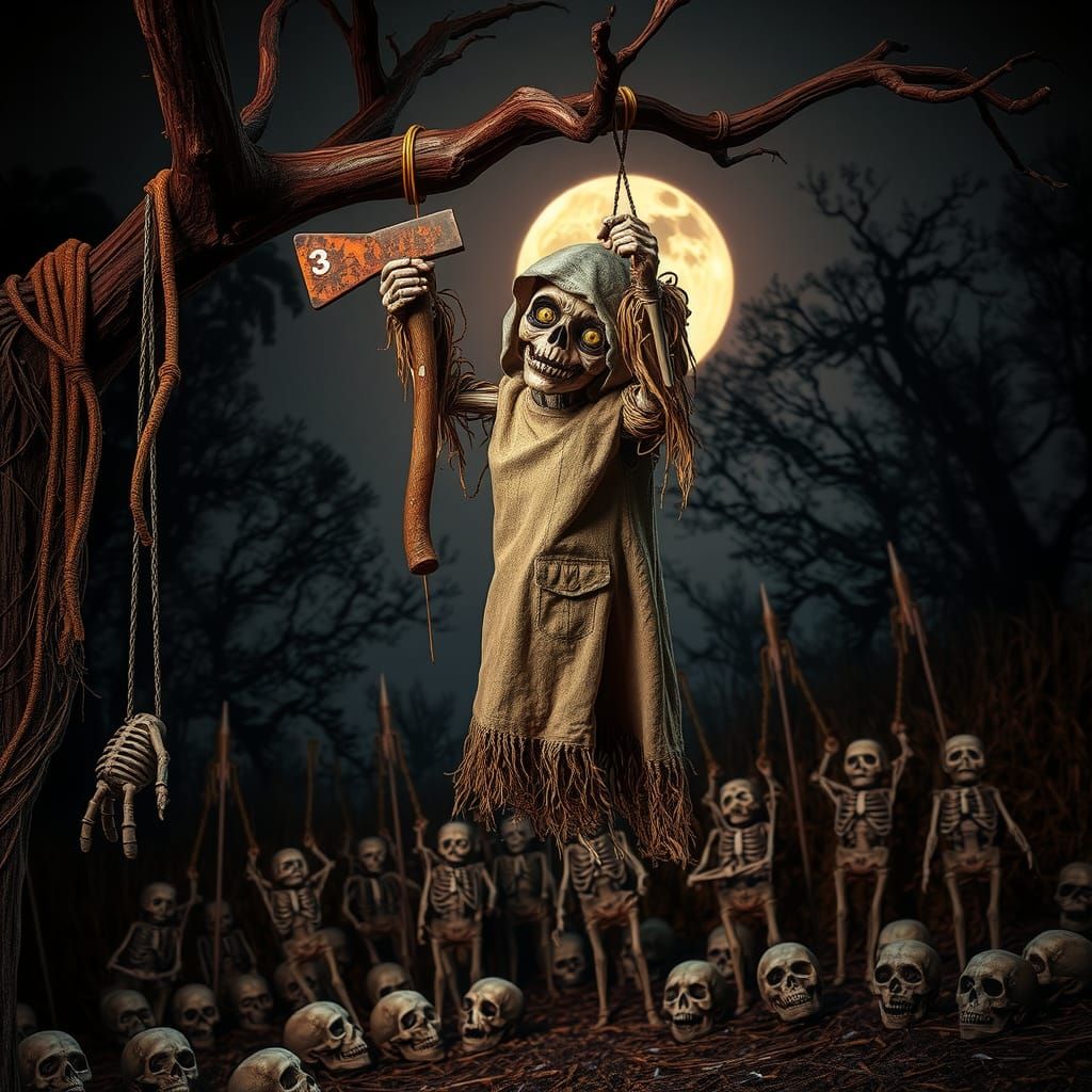 Horrifying Scarecrow Humanoid in Ultra-Photorealistic Style