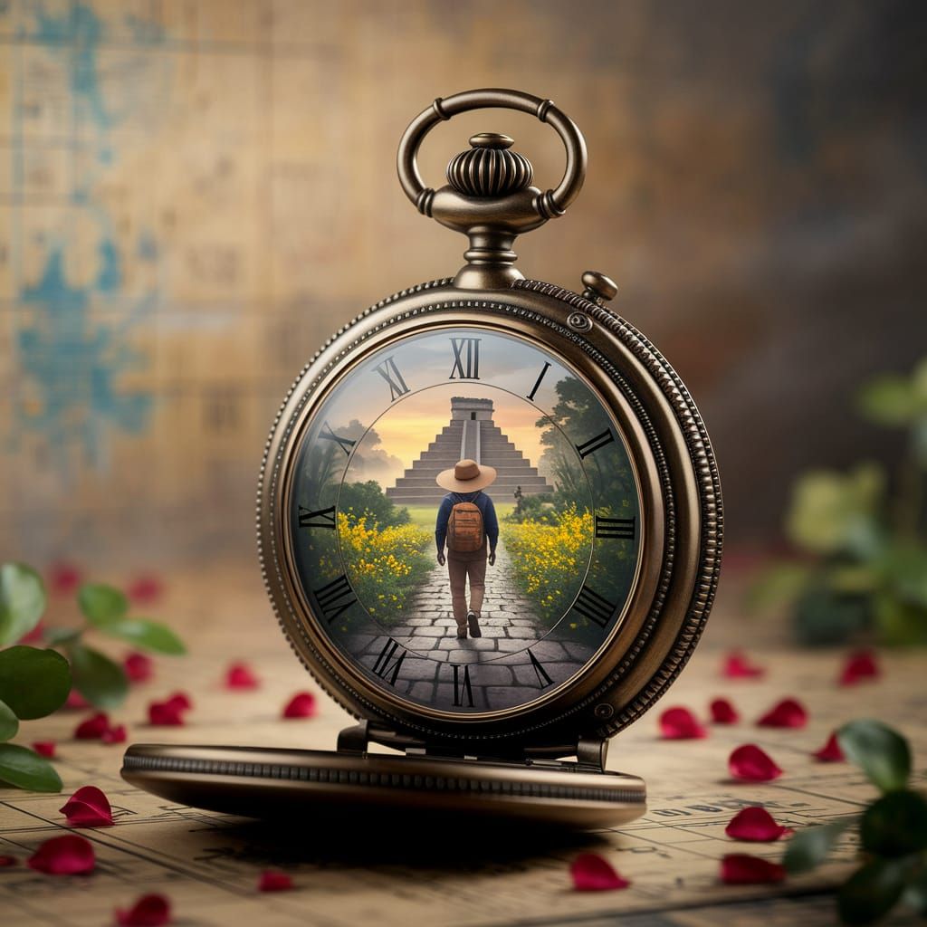 Vintage Watch Portal to Mayan Jungle Artwork