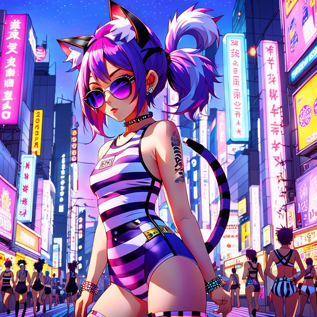 Neko Girl in Tokyo: Cyberpunk Anime Fusion